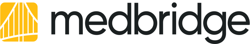Medbridge logo with black text, yellow elements on a white background.
